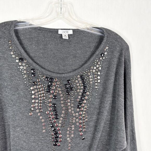 Cache Medium Top Gray Studded Knit Rhinestones Scoop Neck Stretch Women 1338 - Picture 6 of 8